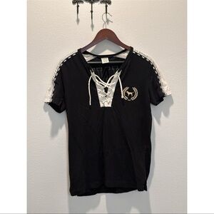 PINK Victoria's Secret Black and White Lace-Up Tee
